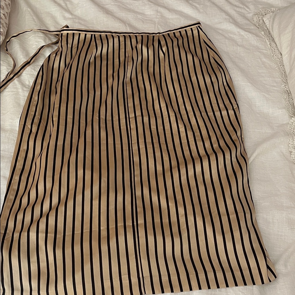 Ann Taylor Tan and Black Striped Midi Wrap Skirt - Picture 4 of 5